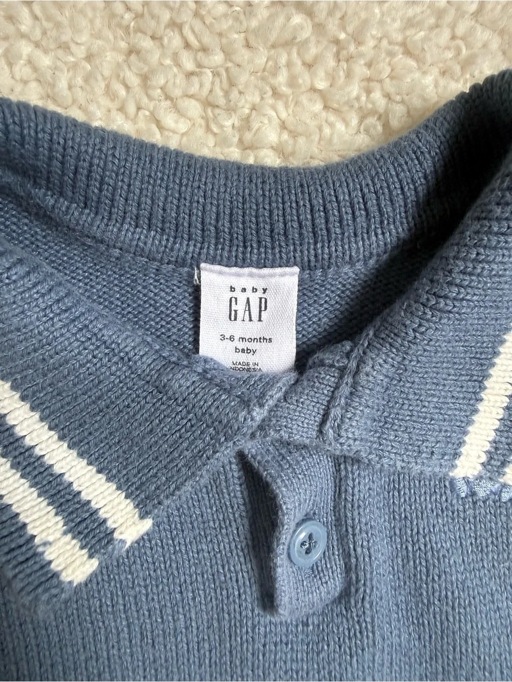 GAP Blue Knit Polo Romper with White Trim